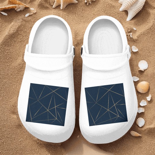 Luxury Gold Navy Blue Geometric Polygon Nurse Clogs