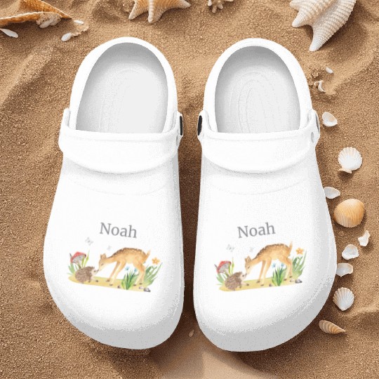 Forest Animal Deer Hedgehog Flowers Name Noah Nurse Clogs