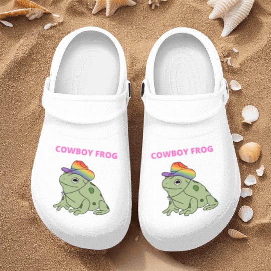 Cute frog in pride color cowboy hat Nurse Clogs