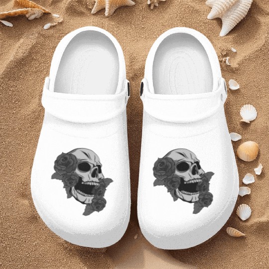 Black Skull Roses Aesthetic Goth Gothic Nurse Clogs