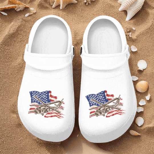 Helicopter with american flag background - chopper Nurse Clogs
