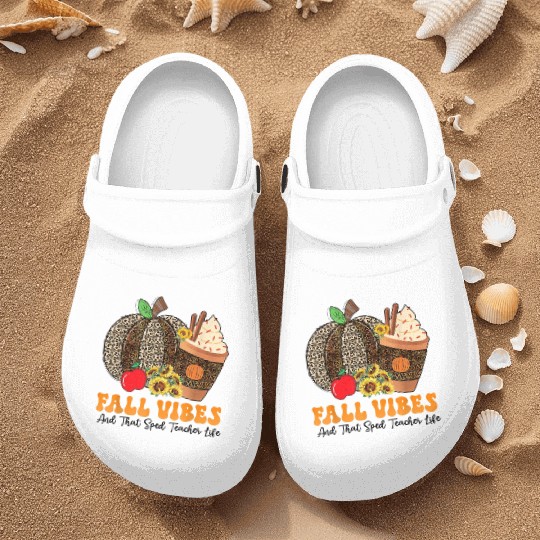 Groovy Fall Vibes Teacher Life Pumpkin Nurse Clogs