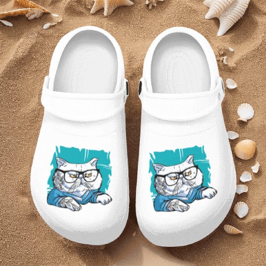 Stylish Nerd Persian Cat Beanie Glasses Tattoo Nurse Clogs