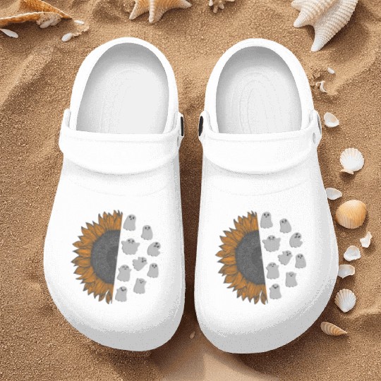 Halloween Theme Cute Ghost Sunflower Coffee Lover Nurse Clogs