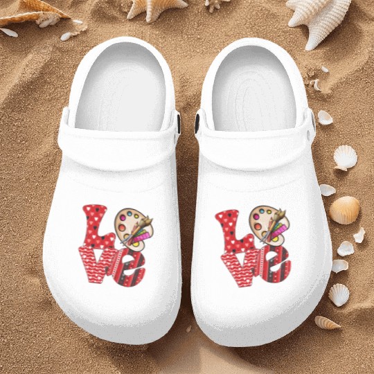 LOVE Art Teacher Valentines Day Teacherlife Nurse Clogs