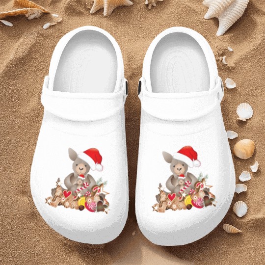 cute kangaroo for christmas with santa hat Nurse Clogs