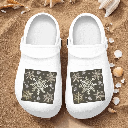 Beige Snowflakes Christmas Pattern Nurse Clogs
