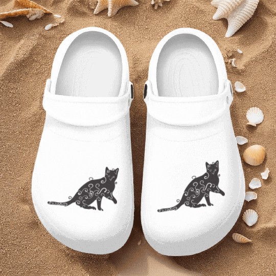 Black magic Cat desk mat , black cat holding on Nurse Clogs