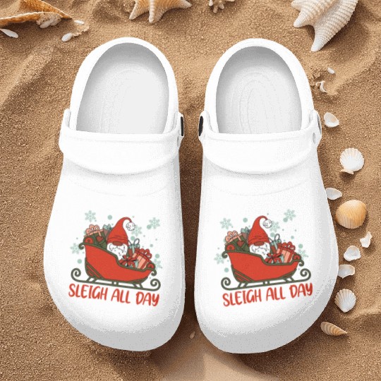 Xmas Christmas Sleigh All Day Gnome Nurse Clogs