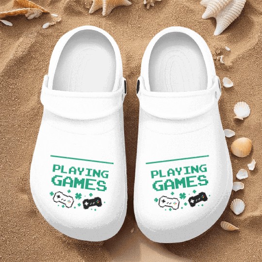 P Is For Playing Games St Patrick's Day Funny Nurse Clogs