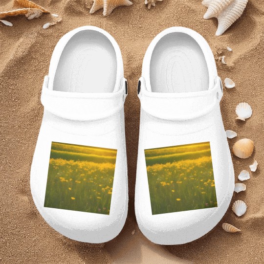 Lovely Yellow Flowers and Green Grass Nurse Clogs