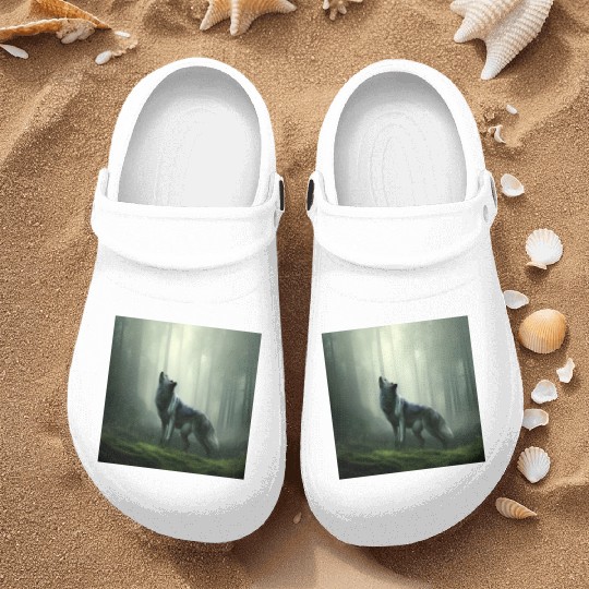 Howling wolf at midnight Nurse Clogs