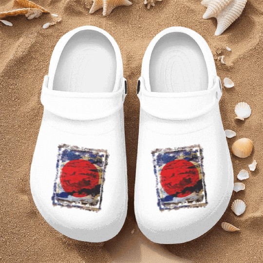 Japan Flag Red Circle Blue Mountain Collage Art 74 Nurse Clogs