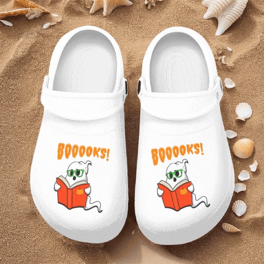 Funny Teacher Halloween Ghost Books Reading Nurse Clogs