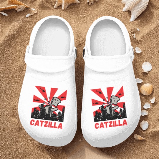 Catzilla funny cat Japanese Sunset Nurse Clogs