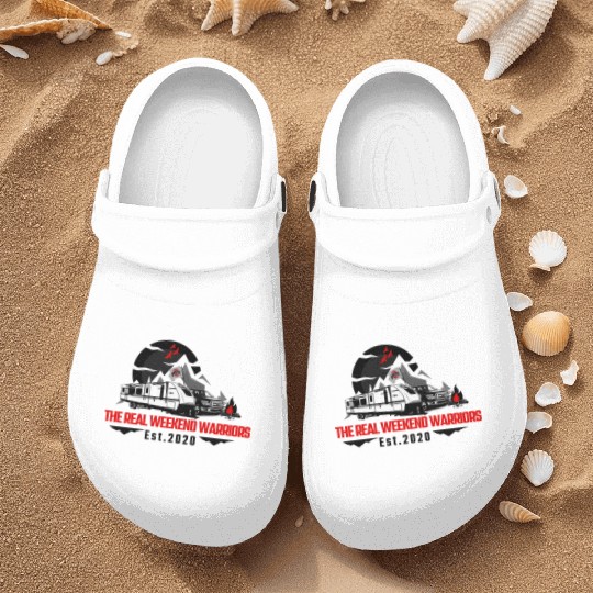 The Real Weekend Warriors Latest Logo in Red Nurse Clogs