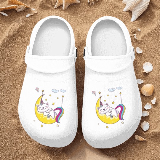 Unicorn pony cat on the moon, magic sleeping time Nurse Clogs