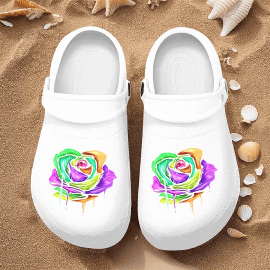 Painted And Colored Rose For Mardi Gras Nurse Clogs