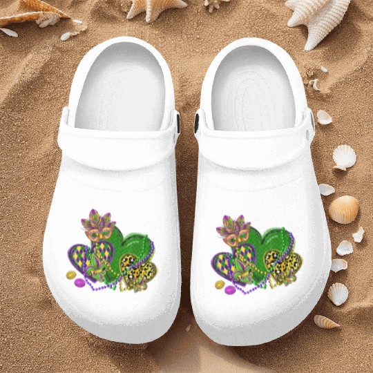 Mardi Gras Hearts Leopard Print Fleur de lis Symbo Nurse Clogs