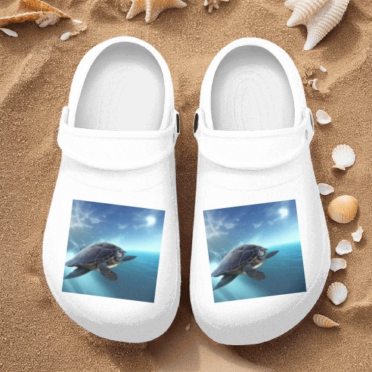 Turtle swimming in the blue ocean print Nurse Clogs