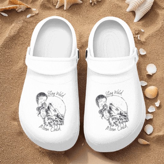 Stay Wild Moon Child Wolf Howling at Moon Goddess Nurse Clogs