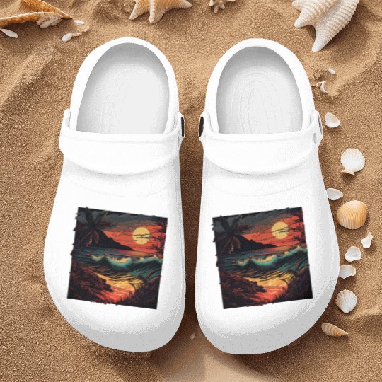 Vibrant Beach Sunset Design - Colorful Paradise Nurse Clogs