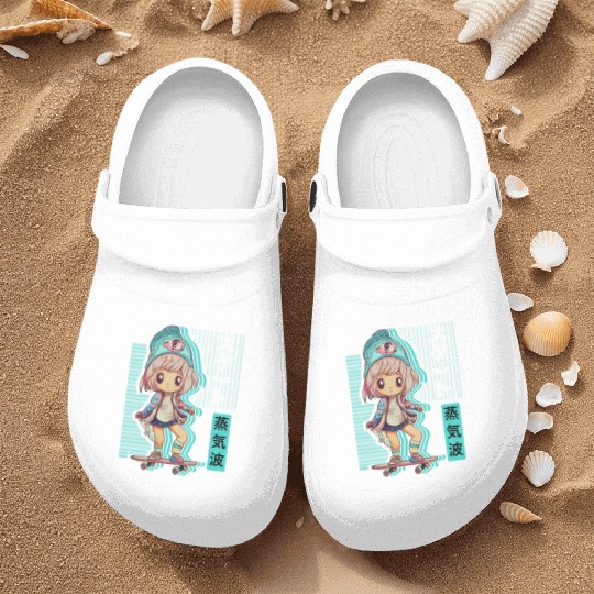 Skater Chibi Anime Skateboard Japanese Vaporwave A Nurse Clogs