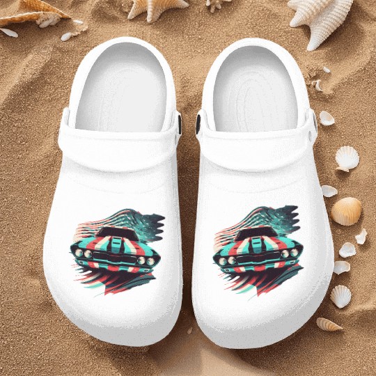 Muscle car american flag backround Nurse Clogs