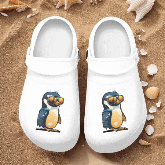 Cute hand-drawn Penguin with sunglasses in snow Nurse Clogs