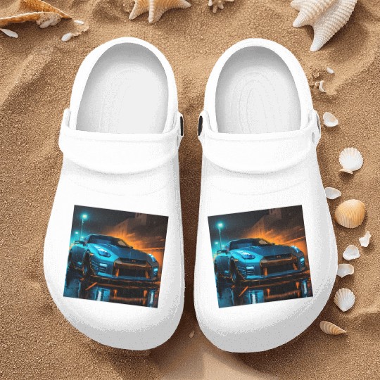 neon blue car design Nurse Clogs