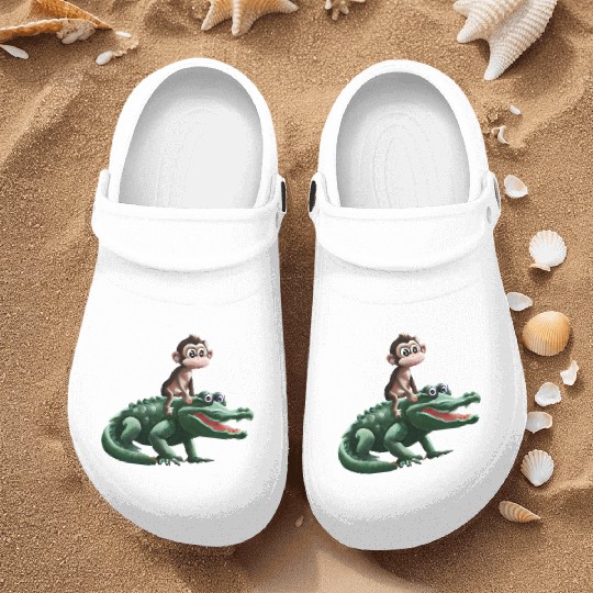 Funny monkey on crocodile design Nurse Clogs