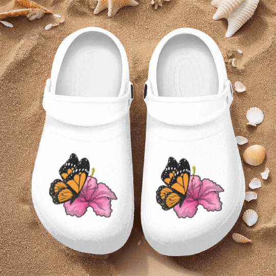 Butterfly Hibiscus Flower Nurse Clogs