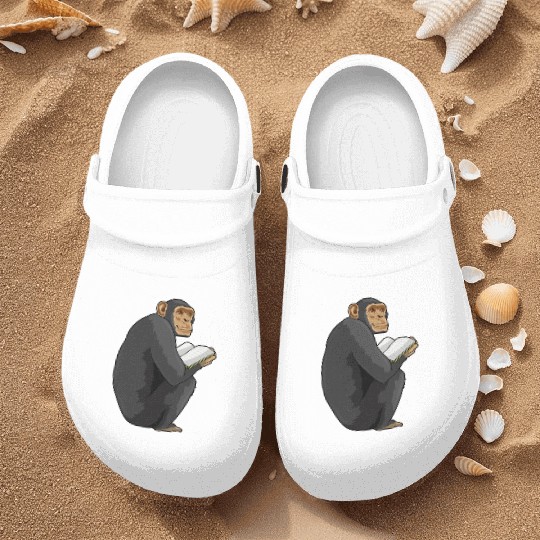 Monkey As Nerd With Book Nurse Clogs