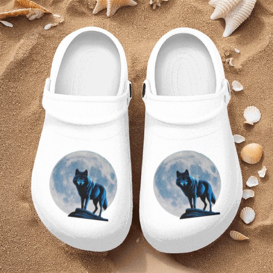 Wolf howling at the moon graphic Nurse Clogs