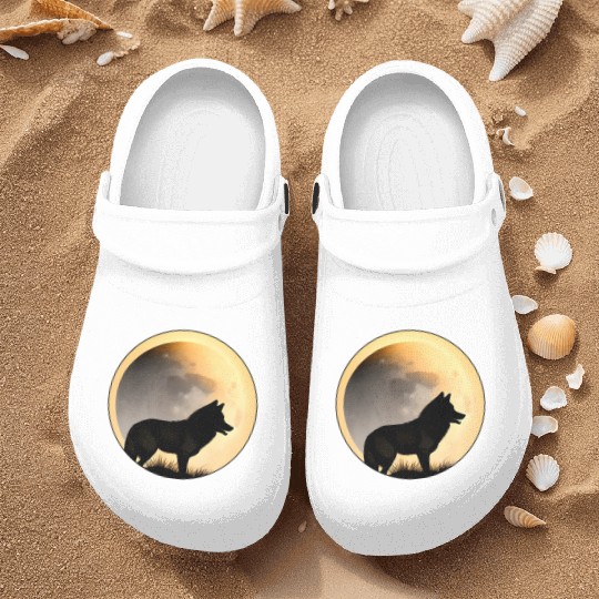 Wolf howling at the moon graphic Nurse Clogs