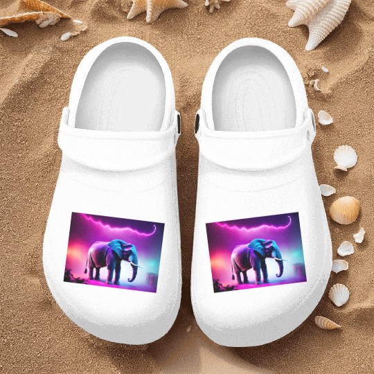Trance Neon Elephant Graphic Nurse Clogs