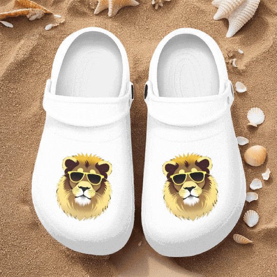 Yellow Lion Wearing Sunglasses Nurse Clogs