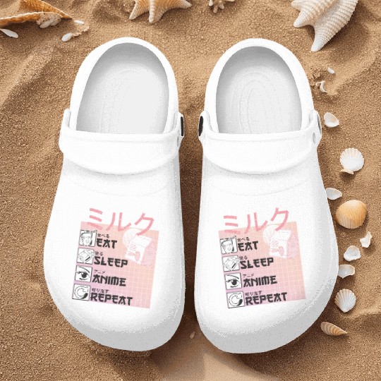 Eat Sleep Anime Repeat Straweberry Milk Japanese Nurse Clogs