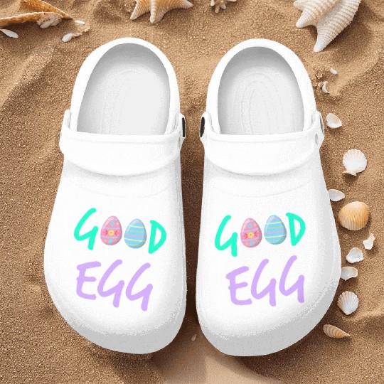Good Egg Green Purple Text Nurse Clogs