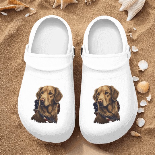 Golden Retriever American Flag Dog Lover Nurse Clogs
