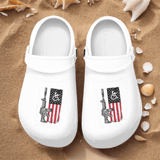 Disabled But Deadly Gun Grandpa US Flag Disability Nurse Clogs