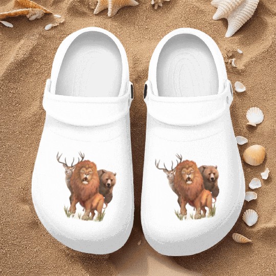 Animals,Lion,Bear and deer, wild animals Nurse Clogs
