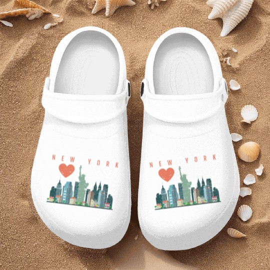 New York City Nyc Skyline Heart Distressed Style Nurse Clogs