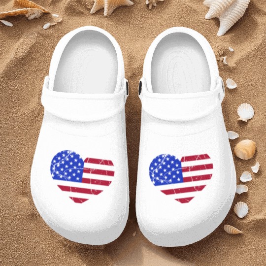 Love America Flag Independence Day USA Patriots Nurse Clogs