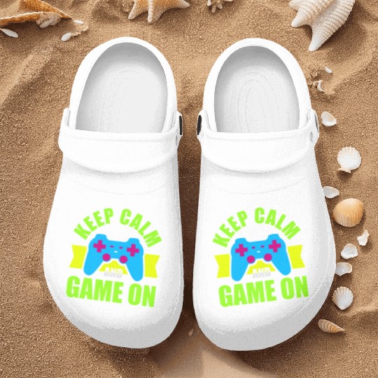 Keep Calm and Game On nostalgia Nurse Clogs