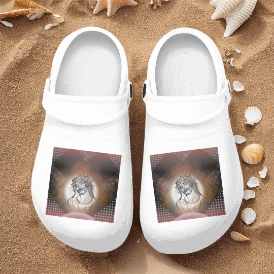 Sacred Jesus with Crown of Thorns Illustration Nurse Clogs