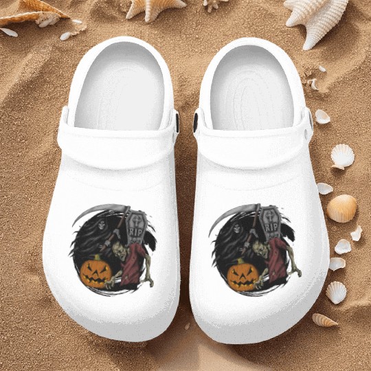 Scary pumpkin zombie Halloween grim reaper Nurse Clogs