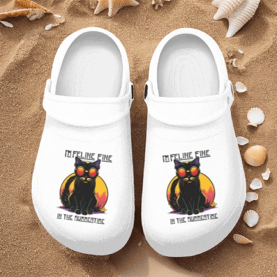 FELINE Fine | Cat Lover Summer Animal Beach Party Nurse Clogs