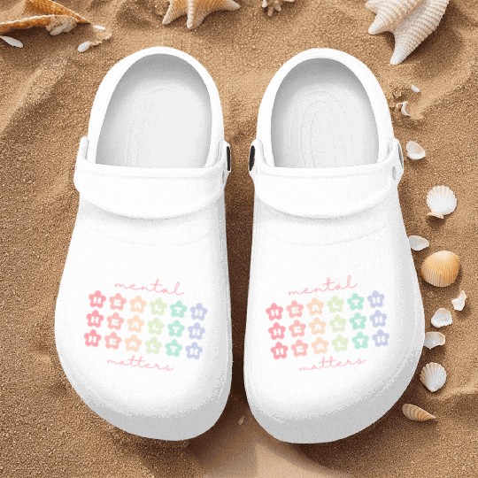 Mental Health Matters Retro Flowers Pastel Rainbow Nurse Clogs