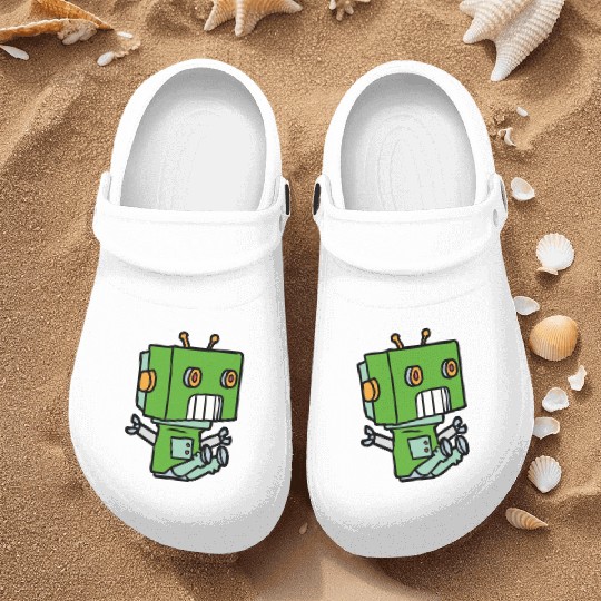 Green Cute Robot Kid Nurse Clogs